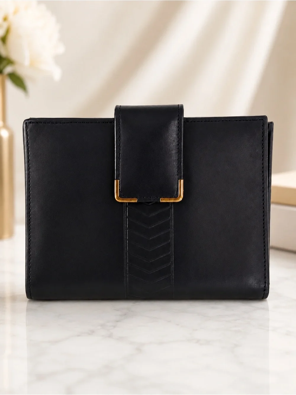 Princess Gardner Vintage Black Leather French Wallet Kiss Lock Coin Purse